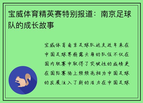 宝威体育精英赛特别报道：南京足球队的成长故事