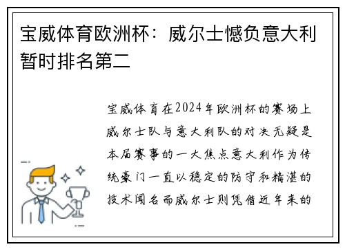 宝威体育欧洲杯：威尔士憾负意大利暂时排名第二